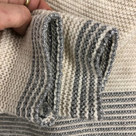 Bella Amore Italy Wool Alpaca Blend Cream Metallic Silver Knit Scoop Neck Sz S - Picture 5 of 14